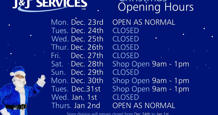 J and J Christmas Opening Hours